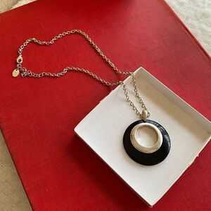 Black Circle Pendant Silver Necklace